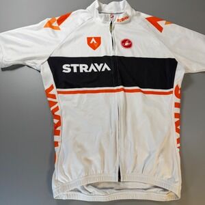 Castelli Strava Cycling Jersey Womens L Full Zip USA Road Bike White Orange